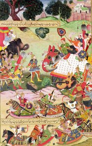 ペルシア軍とトゥラン軍の戦い、「シャーナマ」（王の書）の挿絵、Abu&39;l-Qasim Manur Firdawsi（c.934-c.1020）1396 作： Persian School